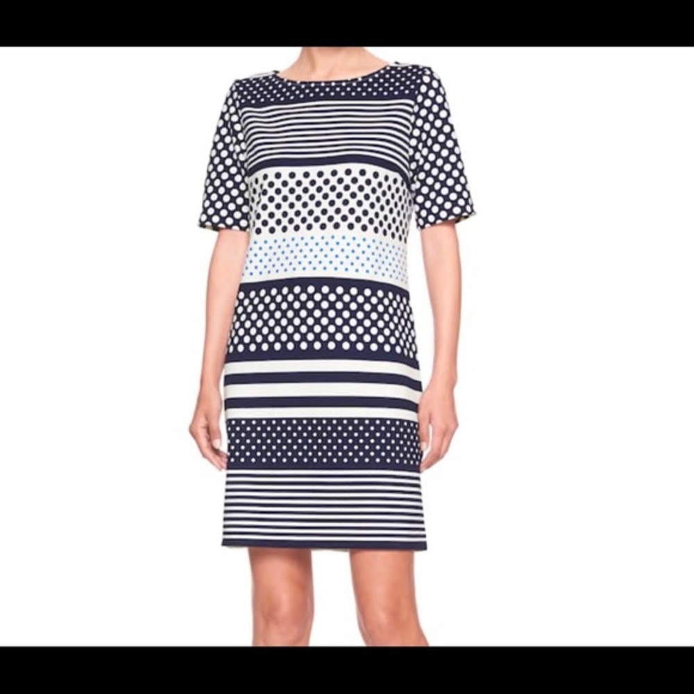 Banana Republic Stripe and Dot Shift Dress - Navy